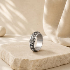 Tibetan Om Mani Padme Hum PiXiu Engraved Wealth Luck Rotatable Ring featuring Om Mani Padme Hum, Om, Pixiu