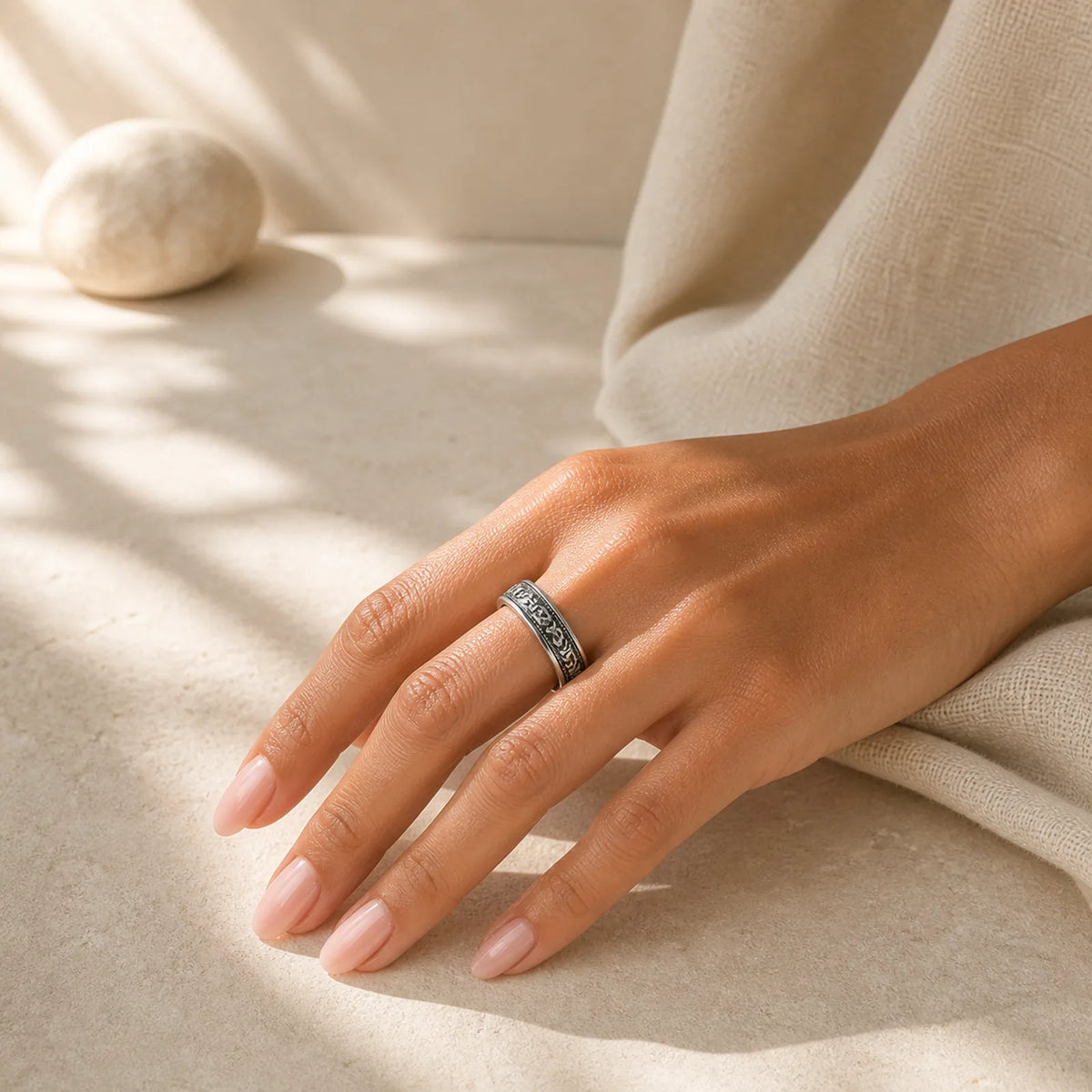 Tibetan Om Mani Padme Hum PiXiu Engraved Wealth Luck Rotatable Ring featuring Om Mani Padme Hum, Om, Pixiu