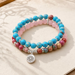 Tibetan Purple Miano Real Bead Harmony Lotus Mala featuring Miano Real, Lotus, Pink Crystal