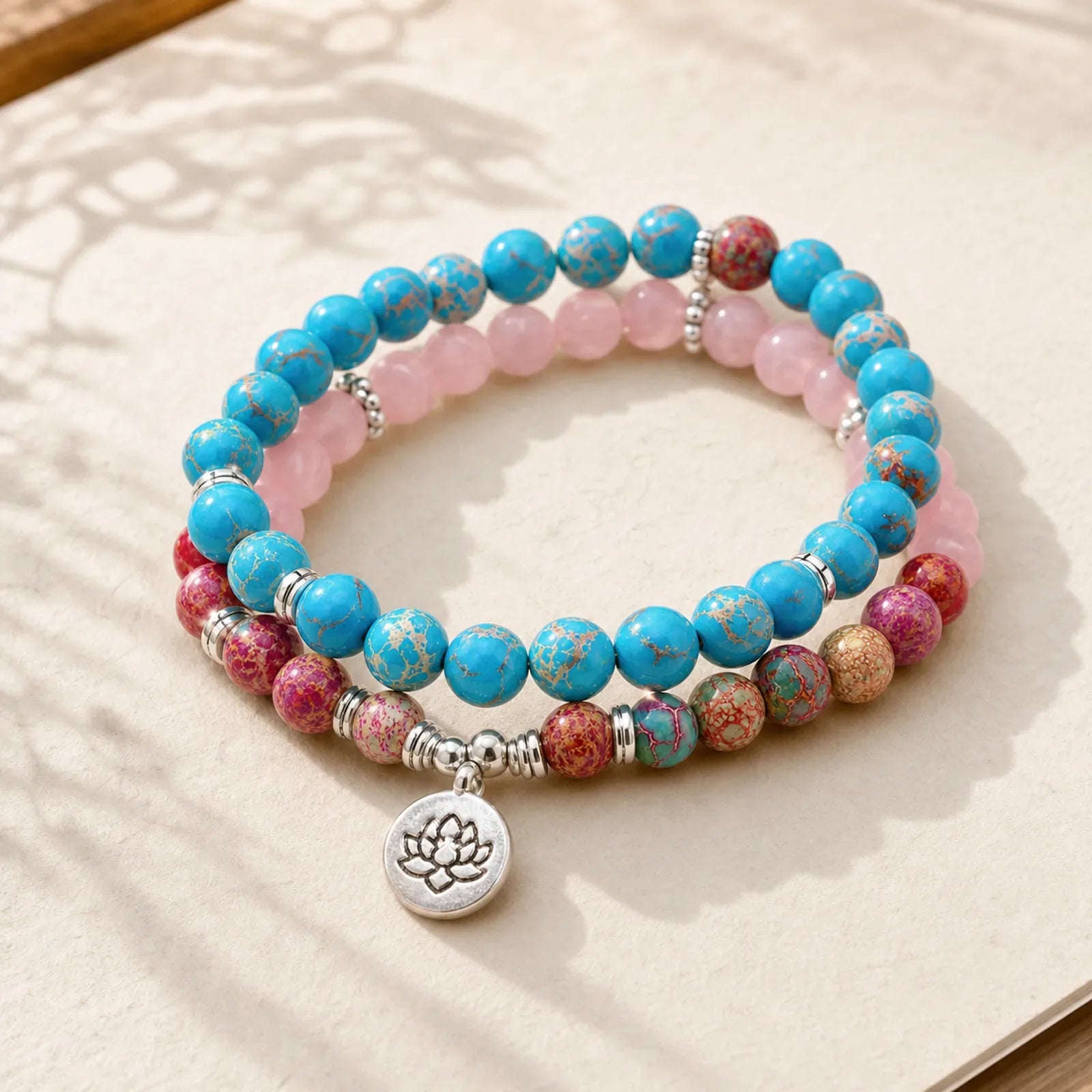 Tibetan Purple Miano Real Bead Harmony Lotus Mala featuring Miano Real, Lotus, Pink Crystal