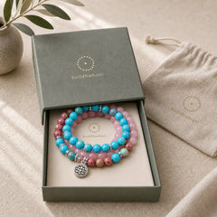 Tibetan Purple Miano Real Bead Harmony Lotus Mala featuring Miano Real, Lotus, Pink Crystal