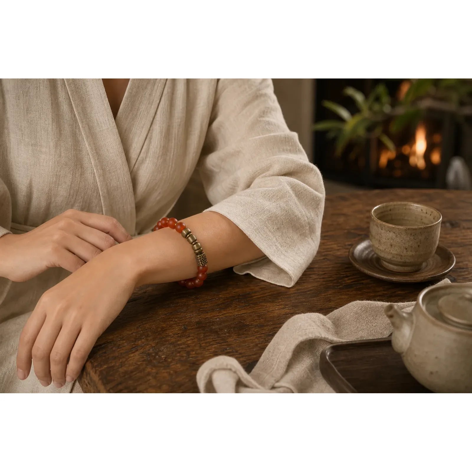 Tibetan Red Agate Green Agate Copper Confidence Fortune Bracelet featuring Red Agate, Green Agate, Copper