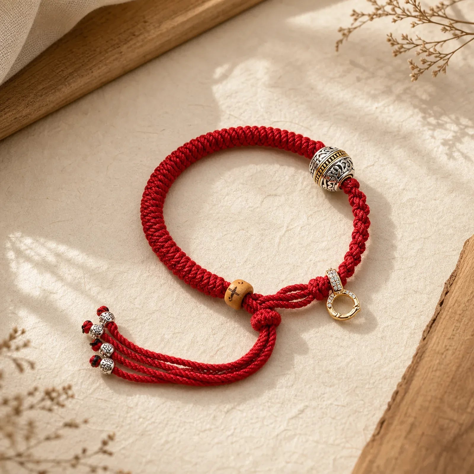 Tibetan Red Rope Diamond Knot Luck Braided Bracelet featuring Red String, Copper