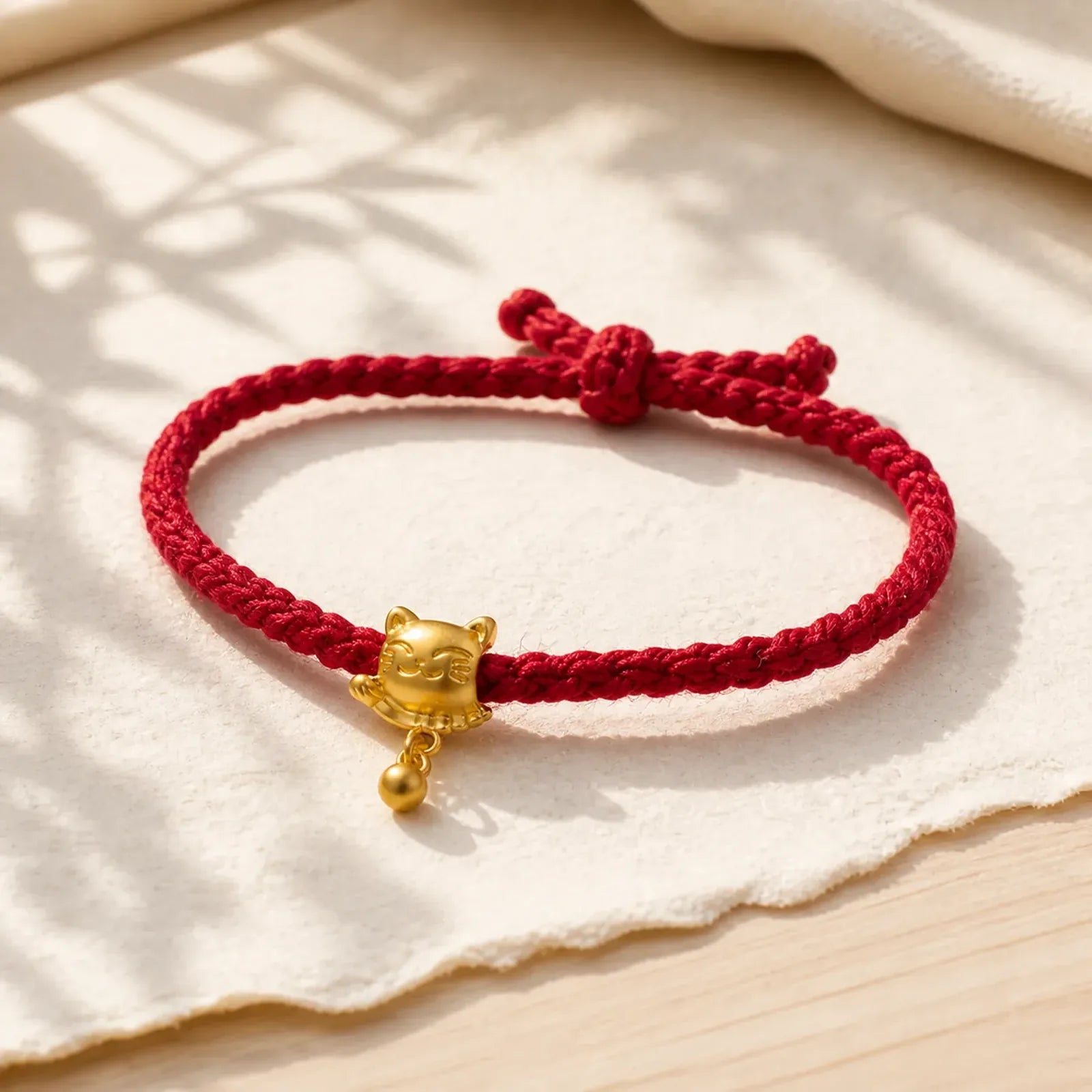 Tibetan Red String Copper Lucky Cat Drop Ball Pendant Hand-Woven Protection Bracelet featuring Red String, Copper