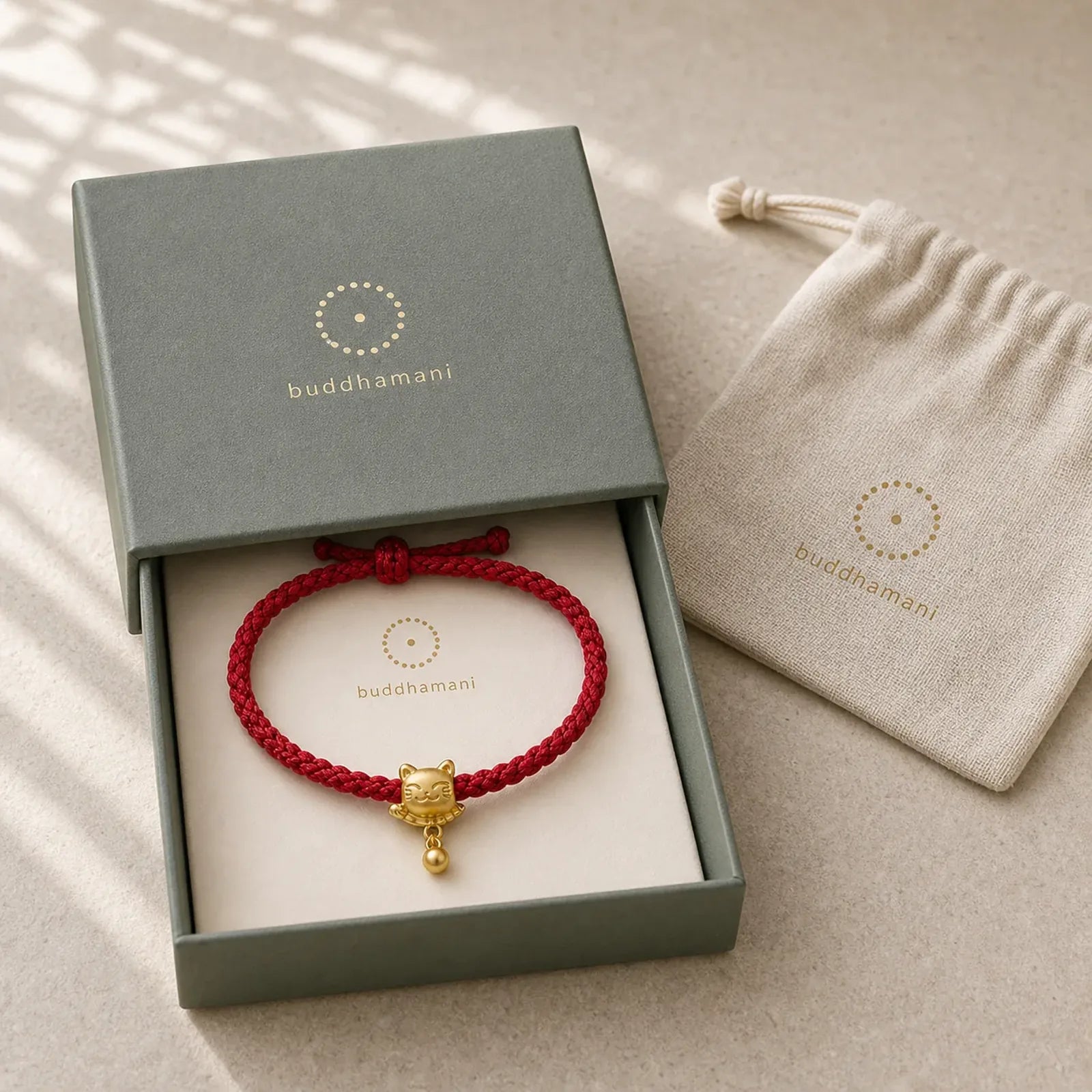 Tibetan Red String Copper Lucky Cat Drop Ball Pendant Hand-Woven Protection Bracelet featuring Red String, Copper