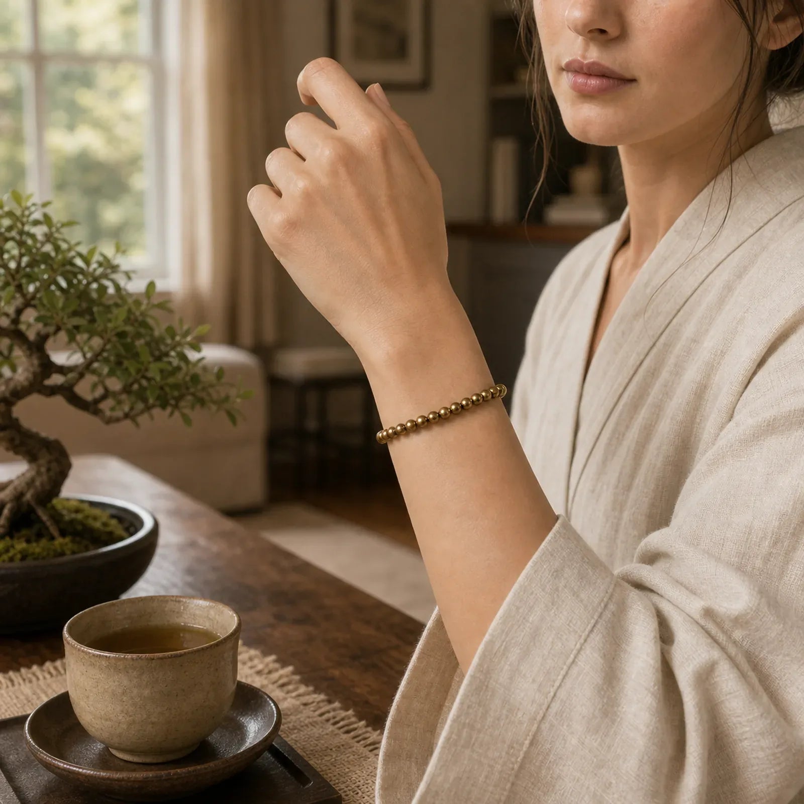 Tibetan Retro Pure Copper Brass Bead Wealth Bracelet featuring Copper