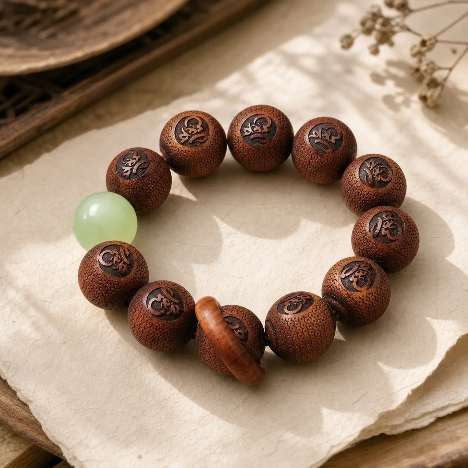 Tibetan Rosewood Engraving Tiger Protection Bracelet featuring Rosewood