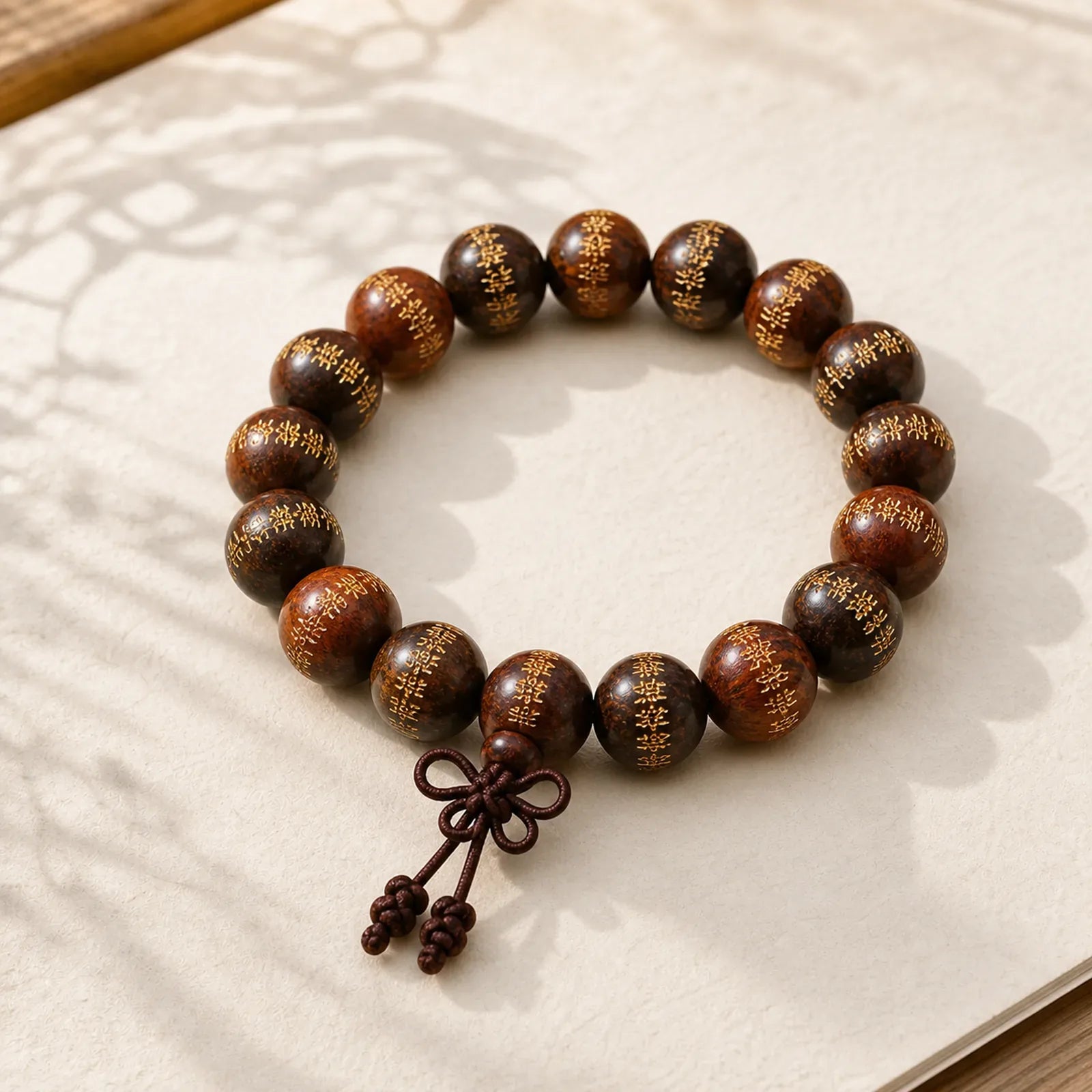 Tibetan Rosewood Heart Sutra Engraved Cure Bracelet featuring Rosewood