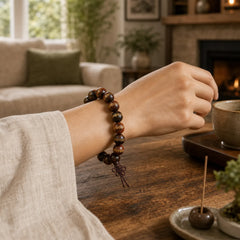 Tibetan Rosewood Heart Sutra Engraved Cure Bracelet featuring Rosewood