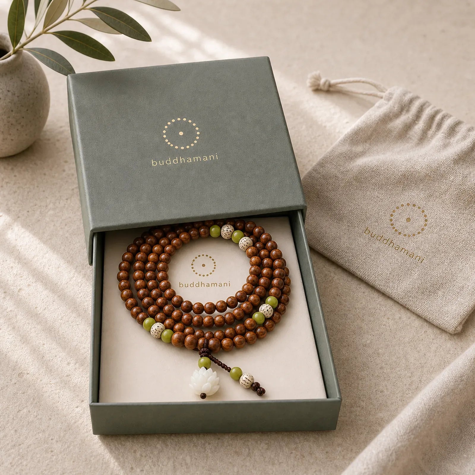 Tibetan Rosewood Lotus Mala Protection Calm Necklace Bracelet featuring Rosewood, Lotus, Lotus Symbol