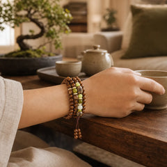 Tibetan Rosewood Mala Protection Calm Bracelet featuring Rosewood, Bodhi Seed, Lotus