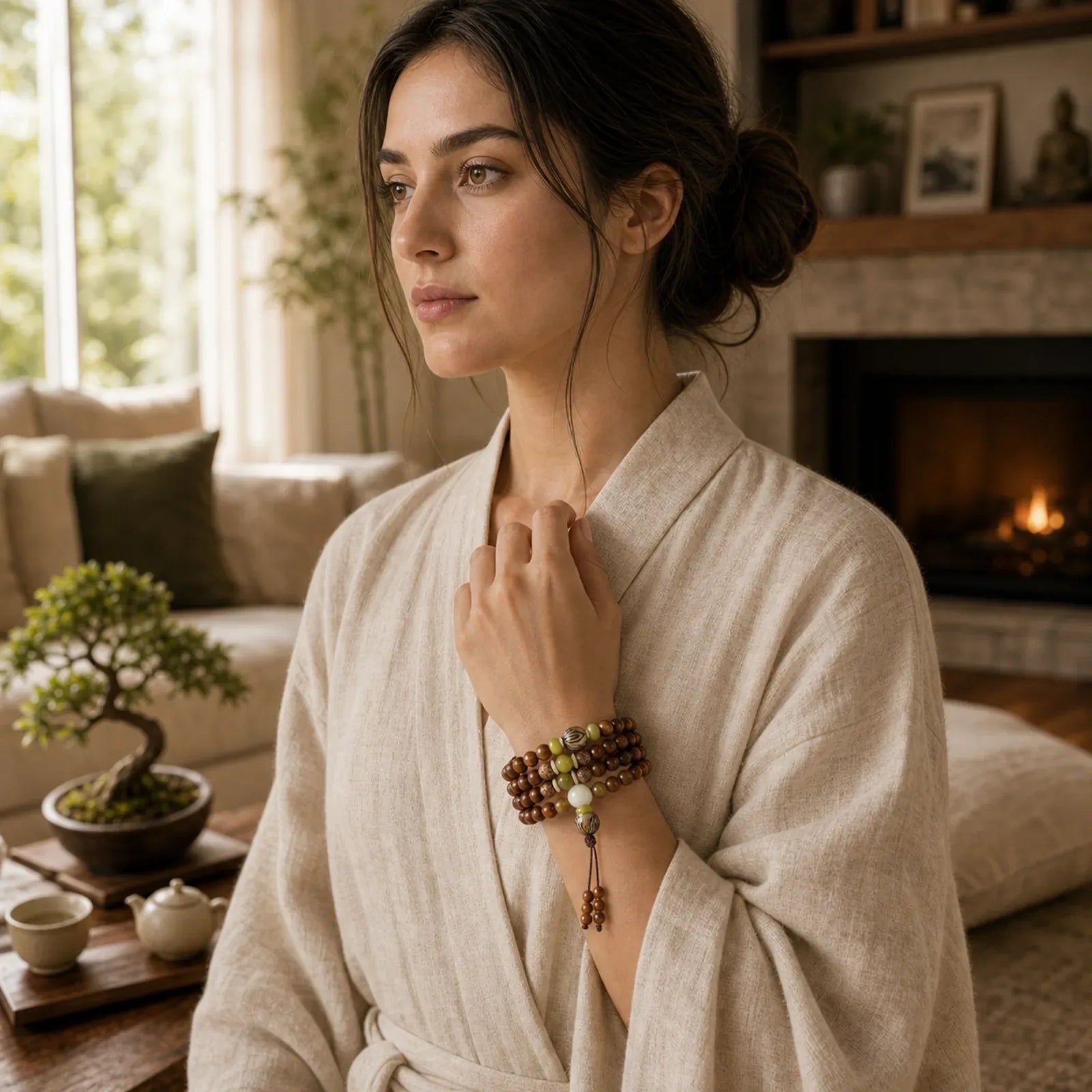 Tibetan Rosewood Mala Protection Calm Bracelet featuring Rosewood, Bodhi Seed, Lotus