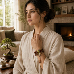Tibetan Rosewood Mala Protection Calm Bracelet featuring Rosewood, Bodhi Seed, Lotus