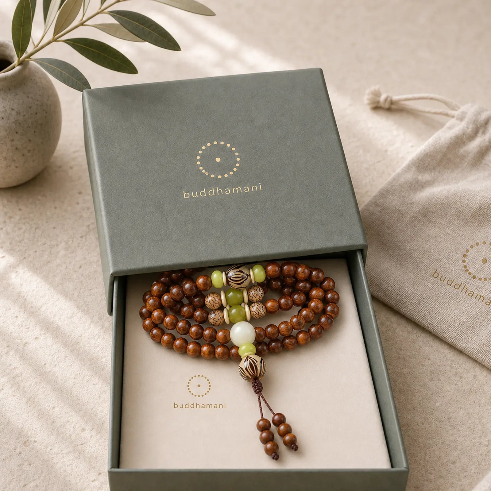 Tibetan Rosewood Mala Protection Calm Bracelet featuring Rosewood, Bodhi Seed, Lotus