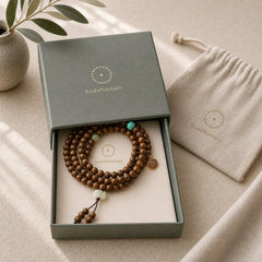 Tibetan Rosewood Protection Calm Bracelet Mala featuring Rosewood, Red Agate, Green Aventurine