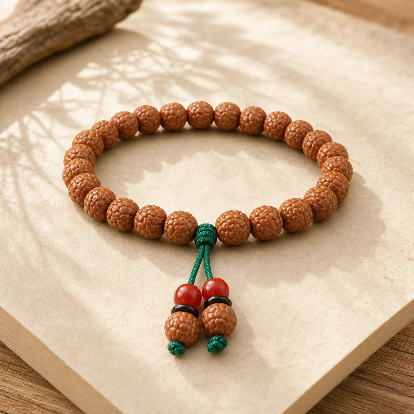 Tibetan Rudraksha Bodhi Seed Agate Wealth Bracelet featuring Bodhi Seed