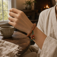 Tibetan Rudraksha Bodhi Seed Agate Wealth Bracelet featuring Bodhi Seed