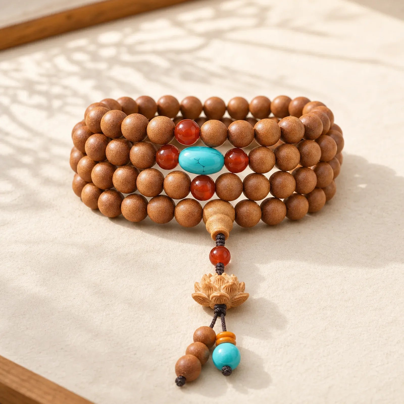 Tibetan Sandalwood Lotus Enlightenment Charm Mala Bracelet featuring Sandalwood, Lotus, Lotus Symbol