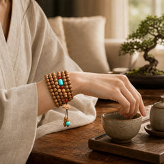 Tibetan Sandalwood Lotus Enlightenment Charm Mala Bracelet featuring Sandalwood, Lotus, Lotus Symbol