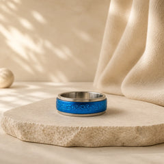 Tibetan Scriptures Blue Pharmacist Mantra Titanium Steel Spinner Balance Ring featuring Titanium Steel