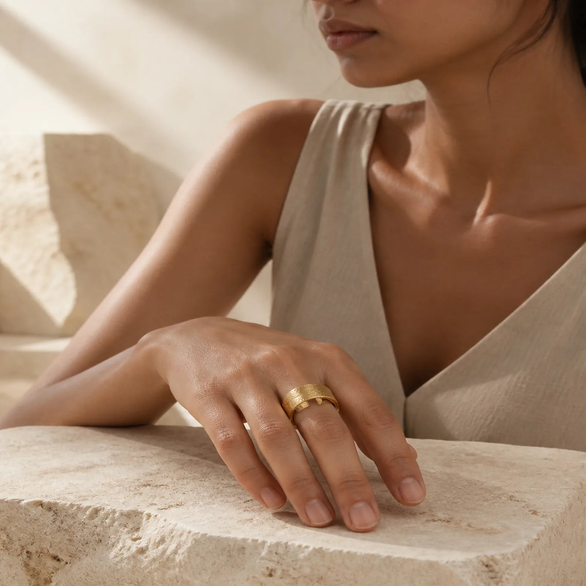Tibetan Simple Design Copper Brass Frosted Wealth Ring featuring Copper