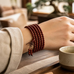 Tibetan Small Leaf Red Sandalwood 108 Beads Mala Meditation Bracelet featuring Small Leaf Red Sandalwood, Red Sandalwood, Sandalwood