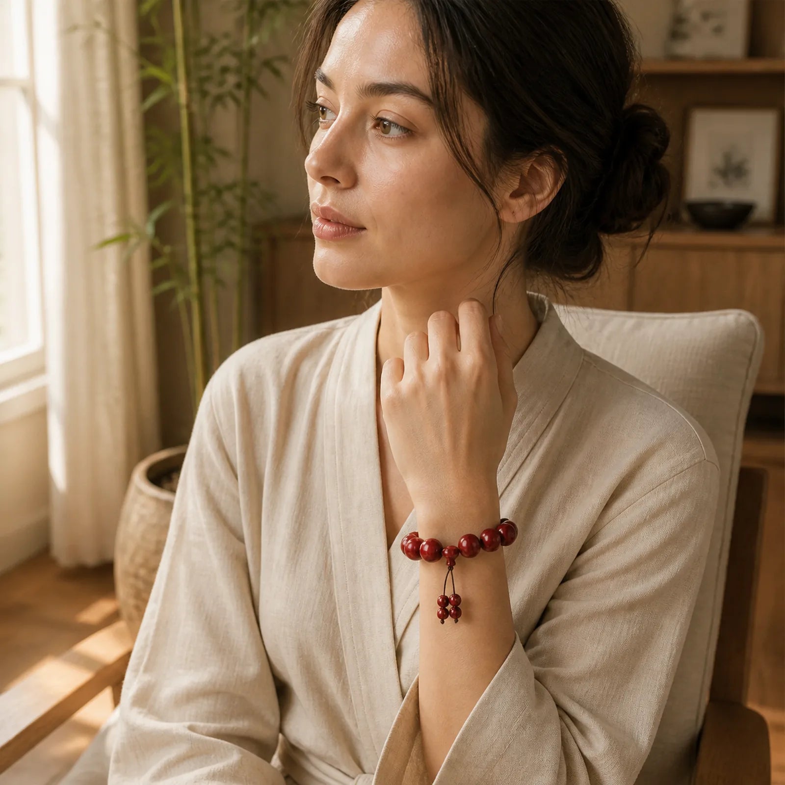 Tibetan Small Leaf Red Sandalwood Balance Bracelet featuring Small Leaf Red Sandalwood, Red Sandalwood, Sandalwood