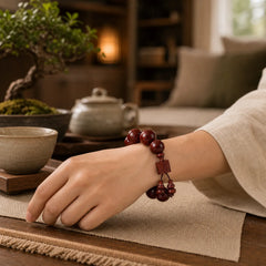 Tibetan Small Leaf Red Sandalwood Relaxation Bracelet featuring Small Leaf Red Sandalwood, Red Sandalwood, Sandalwood