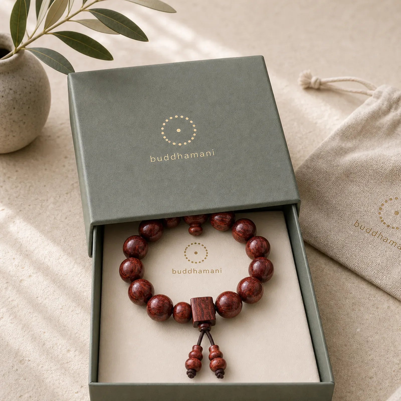 Tibetan Small Leaf Red Sandalwood Relaxation Bracelet featuring Small Leaf Red Sandalwood, Red Sandalwood, Sandalwood