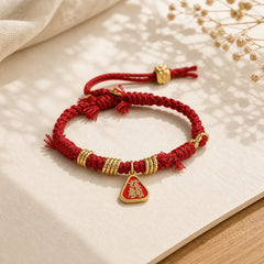 Tibetan String Zakiram Goddess Of Wealth Flower Tassel Protection Bracelet featuring Red String, Copper