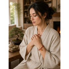 Tibetan String Zakiram Goddess Of Wealth Flower Tassel Protection Bracelet featuring Red String, Copper