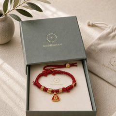 Tibetan String Zakiram Goddess Of Wealth Flower Tassel Protection Bracelet featuring Red String, Copper