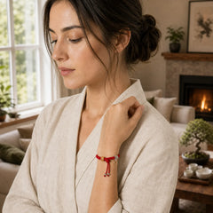 Tibetan Thangka Green Silver Tara Zakiram Goddess Of Wealth Red Braid String Luck Bracelet featuring Silver, Lotus