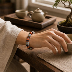 Tibetan Three-eyed Dzi Bead Agate Protection Happiness Bracelet featuring Three-eyed Dzi Bead, Dzi Bead, Three-eyed Beads
