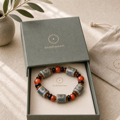 Tibetan Three-eyed Dzi Bead Agate Protection Happiness Bracelet featuring Three-eyed Dzi Bead, Dzi Bead, Three-eyed Beads