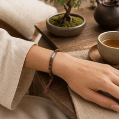 Tibetan Tiger Eye Om Mani Padme Hum Protection Power Bracelet featuring Tiger Eye, Om Mani Padme Hum, Om