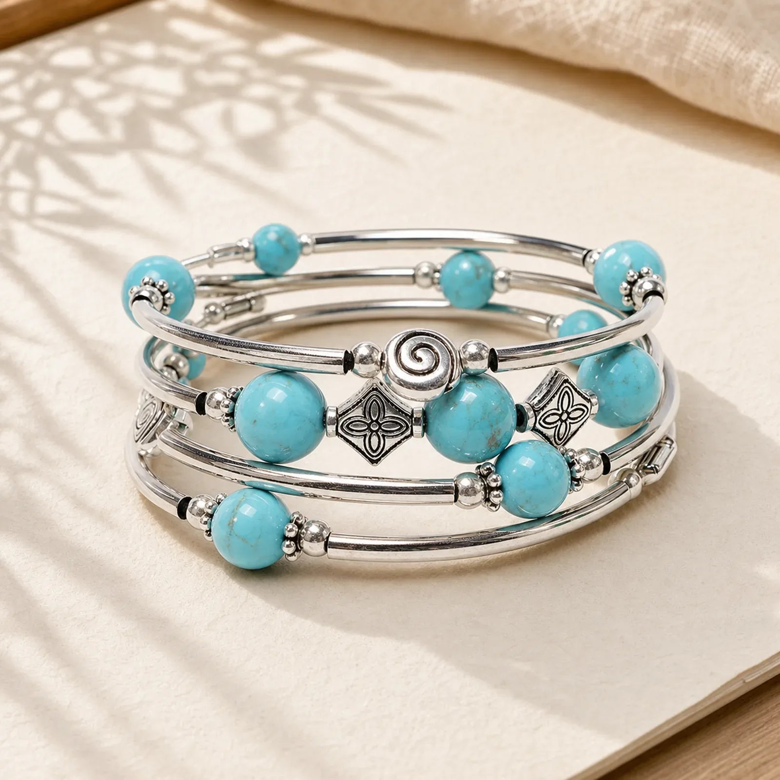Tibetan Turquoise Balance Bracelet featuring Turquoise, Silver, Lapis Lazuli (Lazurite)