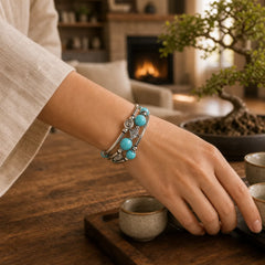 Tibetan Turquoise Balance Bracelet featuring Turquoise, Silver, Lapis Lazuli (Lazurite)