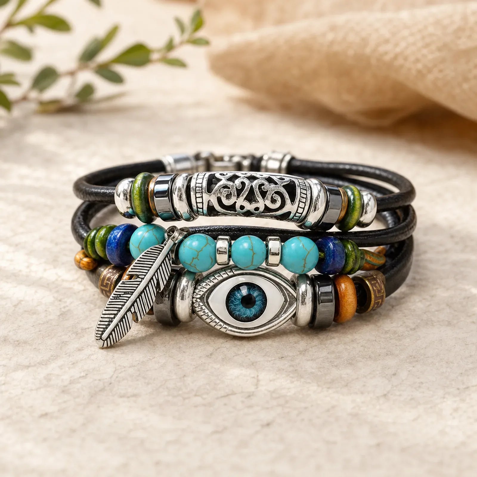 Tibetan Turquoise Evil Eye Purification Bracelet featuring Turquoise, Evil Eye