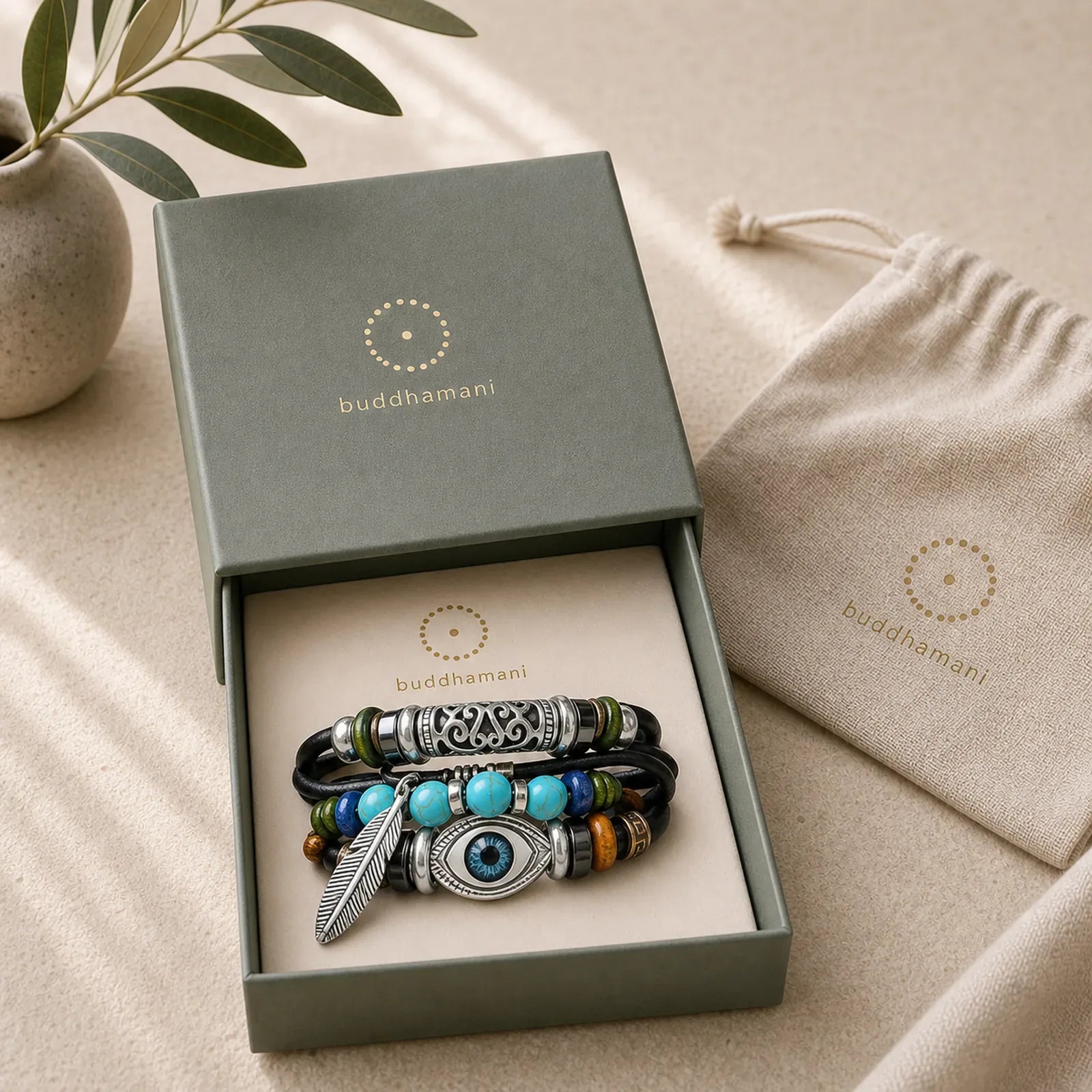 Tibetan Turquoise Evil Eye Purification Bracelet featuring Turquoise, Evil Eye