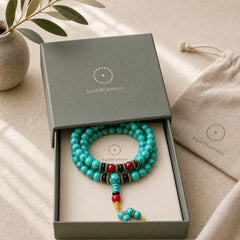 Tibetan Turquoise Healing Mala Bracelet featuring Turquoise, Black Onyx, Red Agate