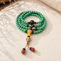 Tibetan Turquoise Mala Balance Necklace Bracelet featuring Turquoise, Three-eyed Beads, Dzi Bead