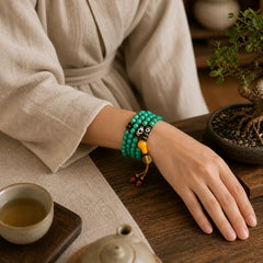 Tibetan Turquoise Mala Balance Necklace Bracelet featuring Turquoise, Three-eyed Beads, Dzi Bead