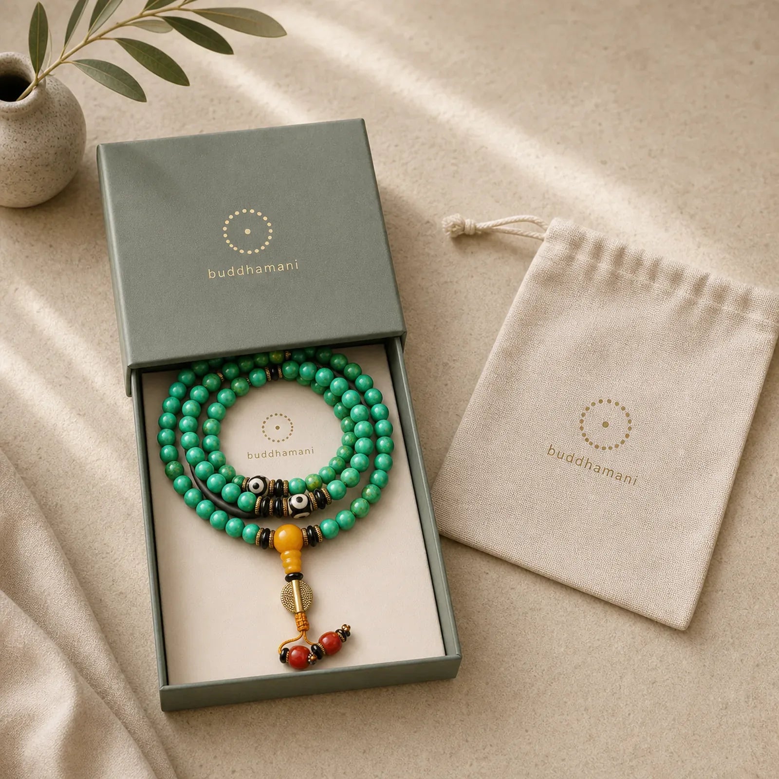 Tibetan Turquoise Mala Balance Necklace Bracelet featuring Turquoise, Three-eyed Beads, Dzi Bead