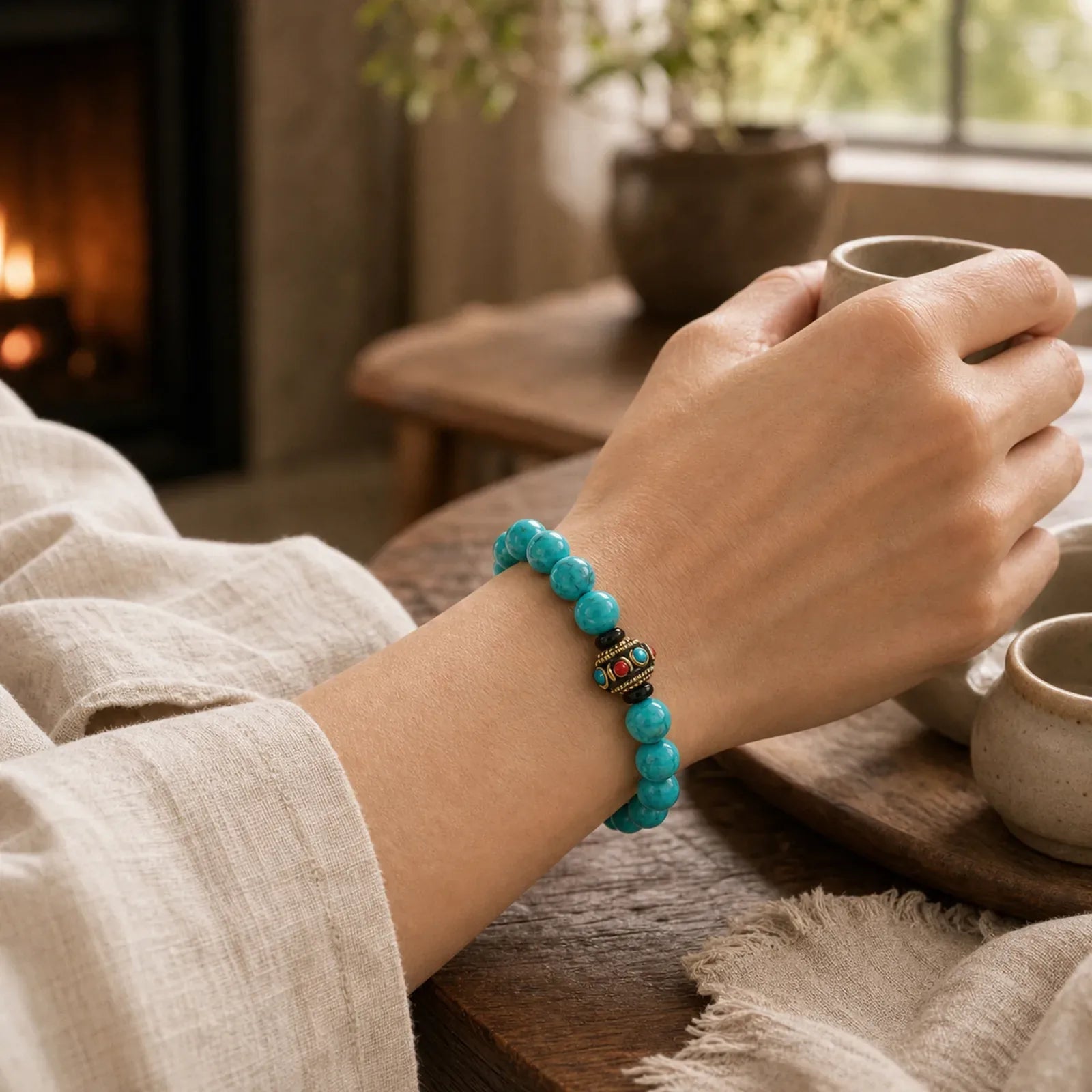Tibetan Turquoise Protection Bracelet featuring Turquoise, Copper