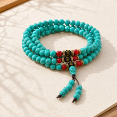 Tibetan Turquoise Purification Necklace Mala featuring Turquoise, Black Onyx, Red Agate