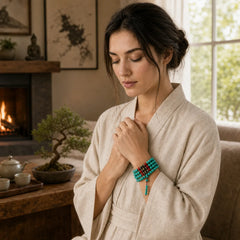 Tibetan Turquoise Purification Necklace Mala featuring Turquoise, Black Onyx, Red Agate