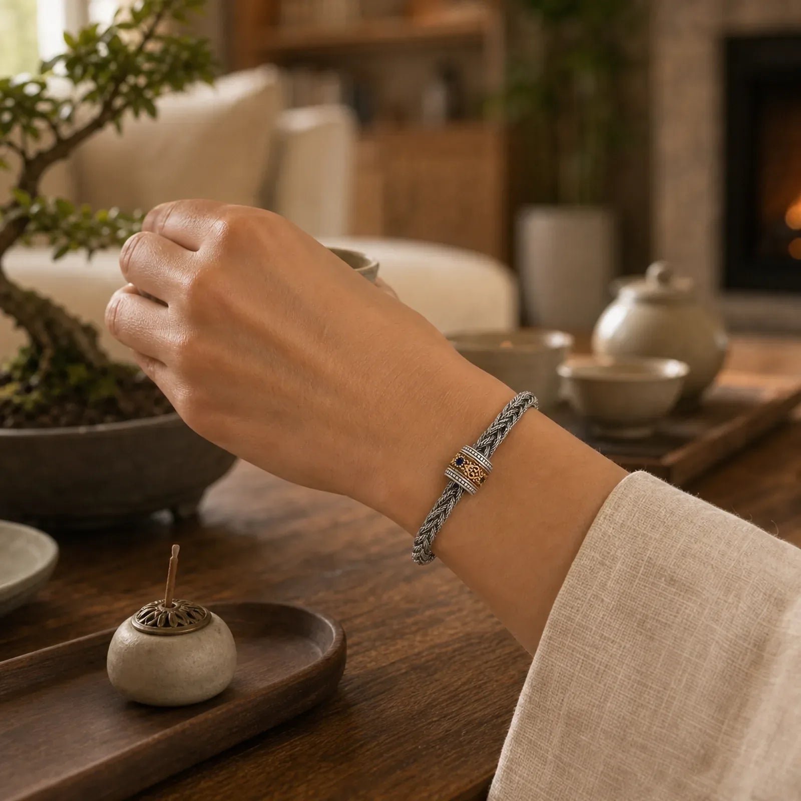 Tibetan Twisted Design Copper Wealth Buckle Rotatable Bracelet (Extra 35% Off | USE CODE: FS35) featuring Copper, Silver