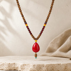 Tibetan Wenge Wood Bodhi Seed Agate Balance Peace Necklace Pendant (Extra 40% Off | USE CODE: FS40) featuring Wenge Wood, Bodhi Seed, Turquoise
