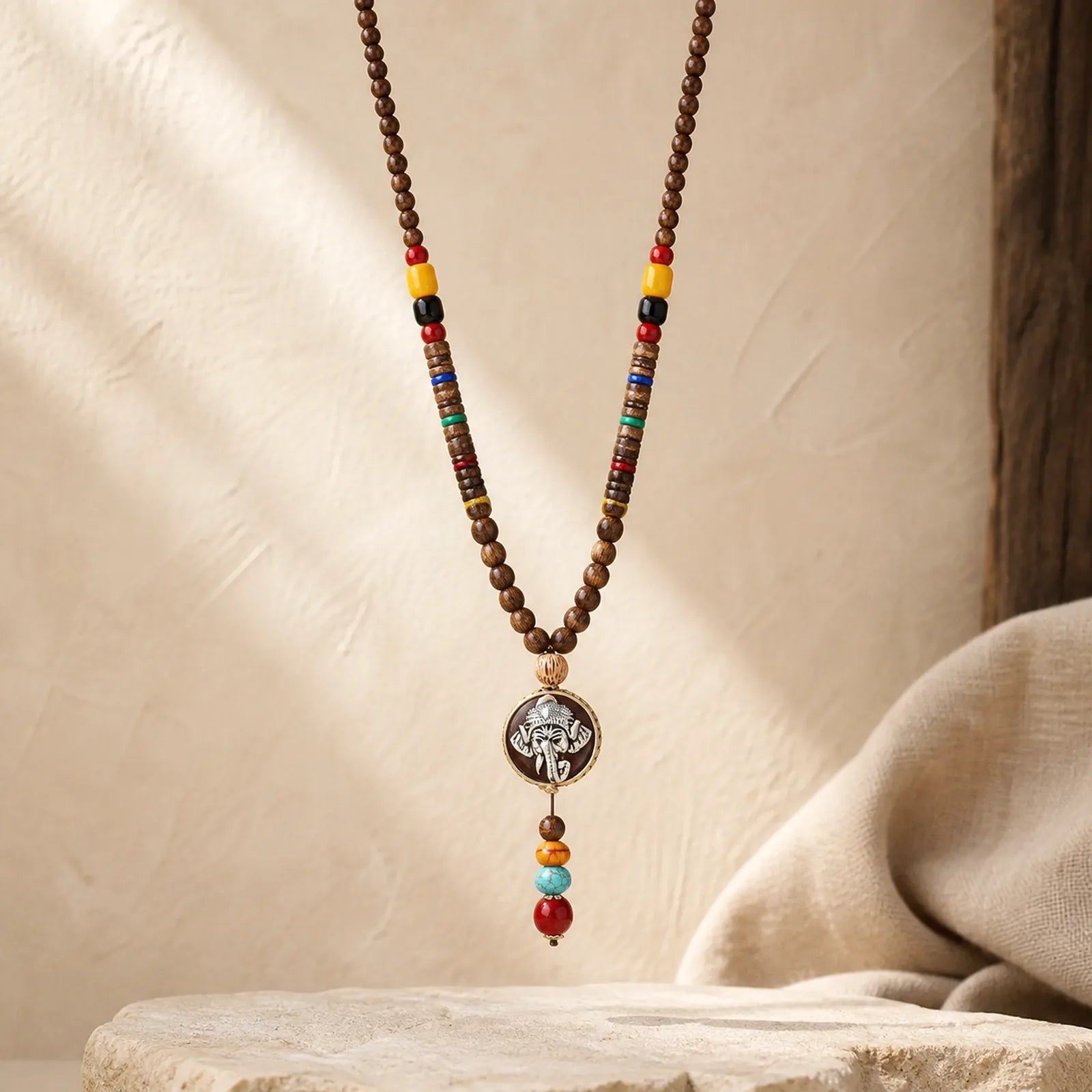 Tibetan Wenge Wood Bodhi Seed Agate Elephant Protection Necklace Pendant (Extra 40% Off | USE CODE: FS40) featuring Wenge Wood, Bodhi Seed, Elephant Symbol